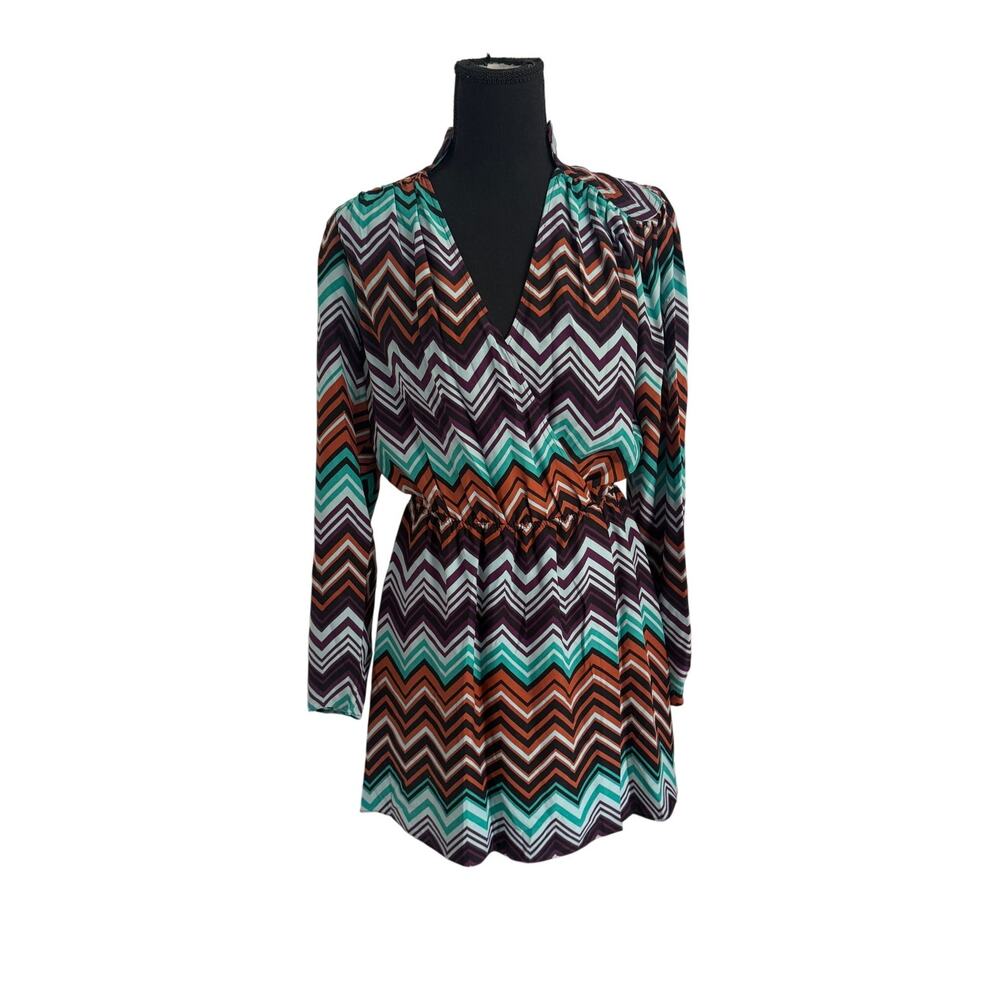 Parker Faux Wrap Chevron Print Blouson 100% Silk Mini Dress Sz XS